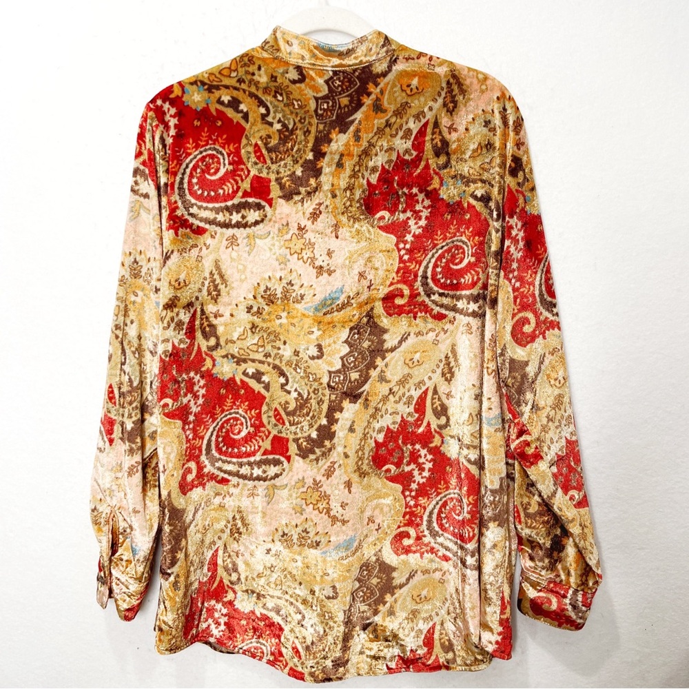 Soft Surroundings Montaigne Paisley Velvet Button Front Blouse Shirt XL Boho - Picture 6 of 10